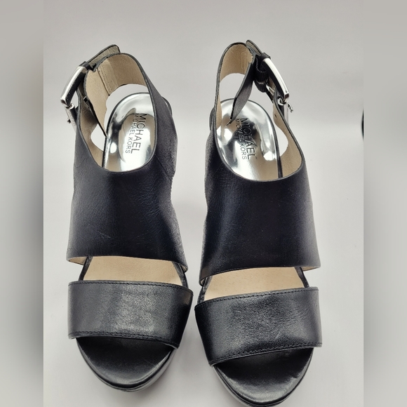 Michael Kors Carla Black Leather Platform Heels Size 8 - Picture 2 of 12